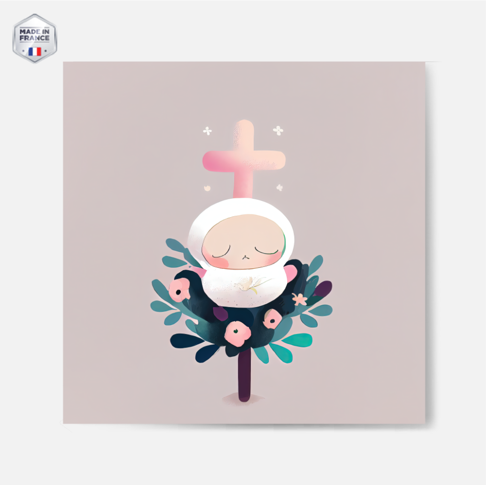 Carte chrétienne carrée pour naissance - Minilek - Bonheur