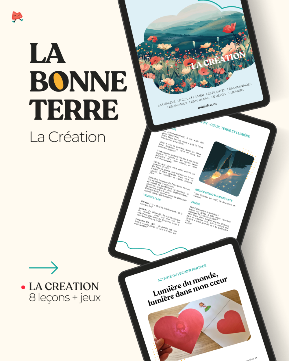 E-book chrétien - La bonne Terre - La création - 8 leçons ludiques pour enfants - éveil à la foi Minilek