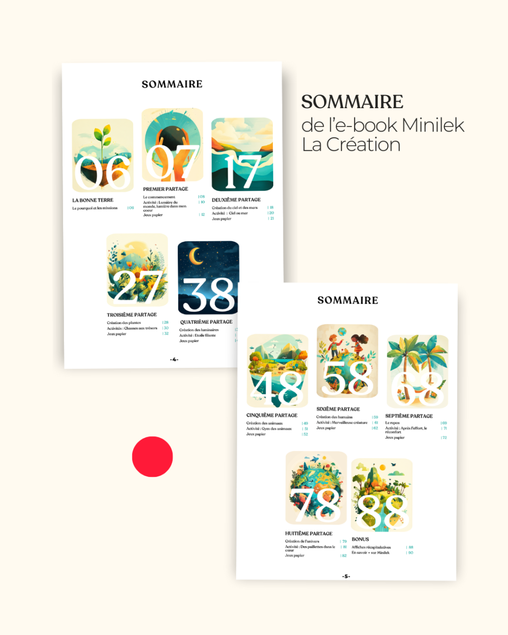 Sommaire e-book la création - minilek - 8 leçons bibliques pour enfant